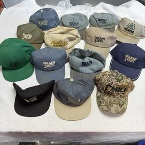 Lot 14 Vintage Hats Caps Farmer Seed Agriculture Trucker Pioneer Wilken Chi